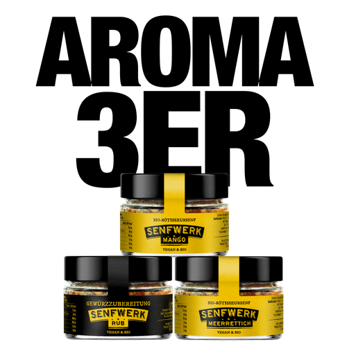 "Aroma 3er" BIO-Senfpaket - Rub, Mango und Meerrettich